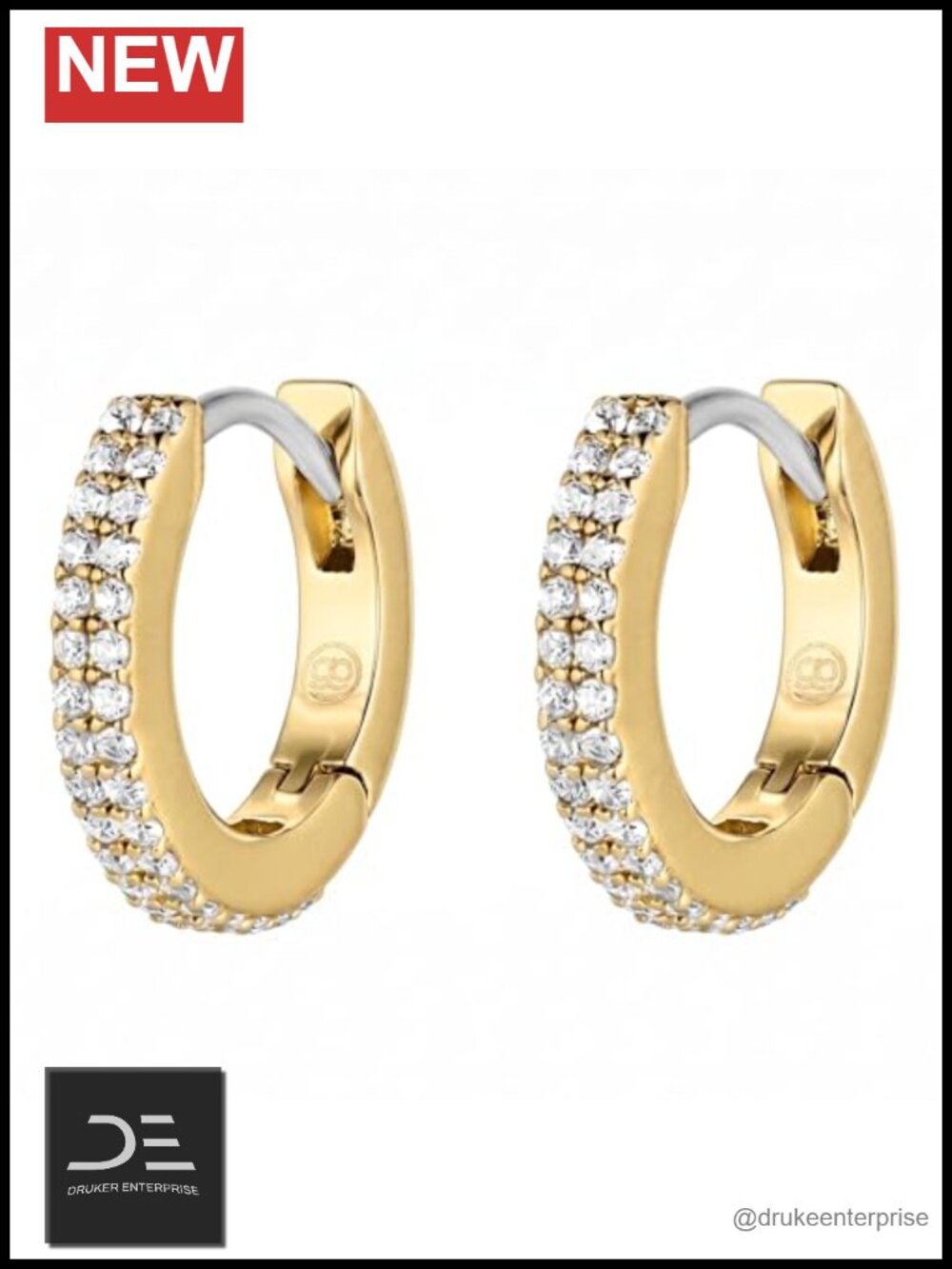 18k Gold Plated Cubic Zirconia Bar Huggies Earrings Surgical Steel